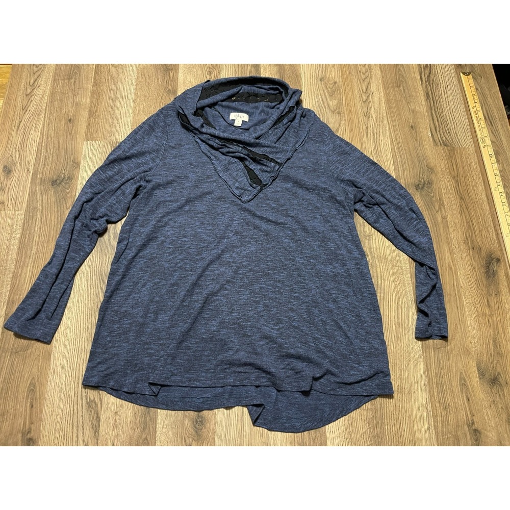 Style & Co.  Shirt, Women's Size XL,  Blue Black, Lace, Long Sleeve, Cowl Neck